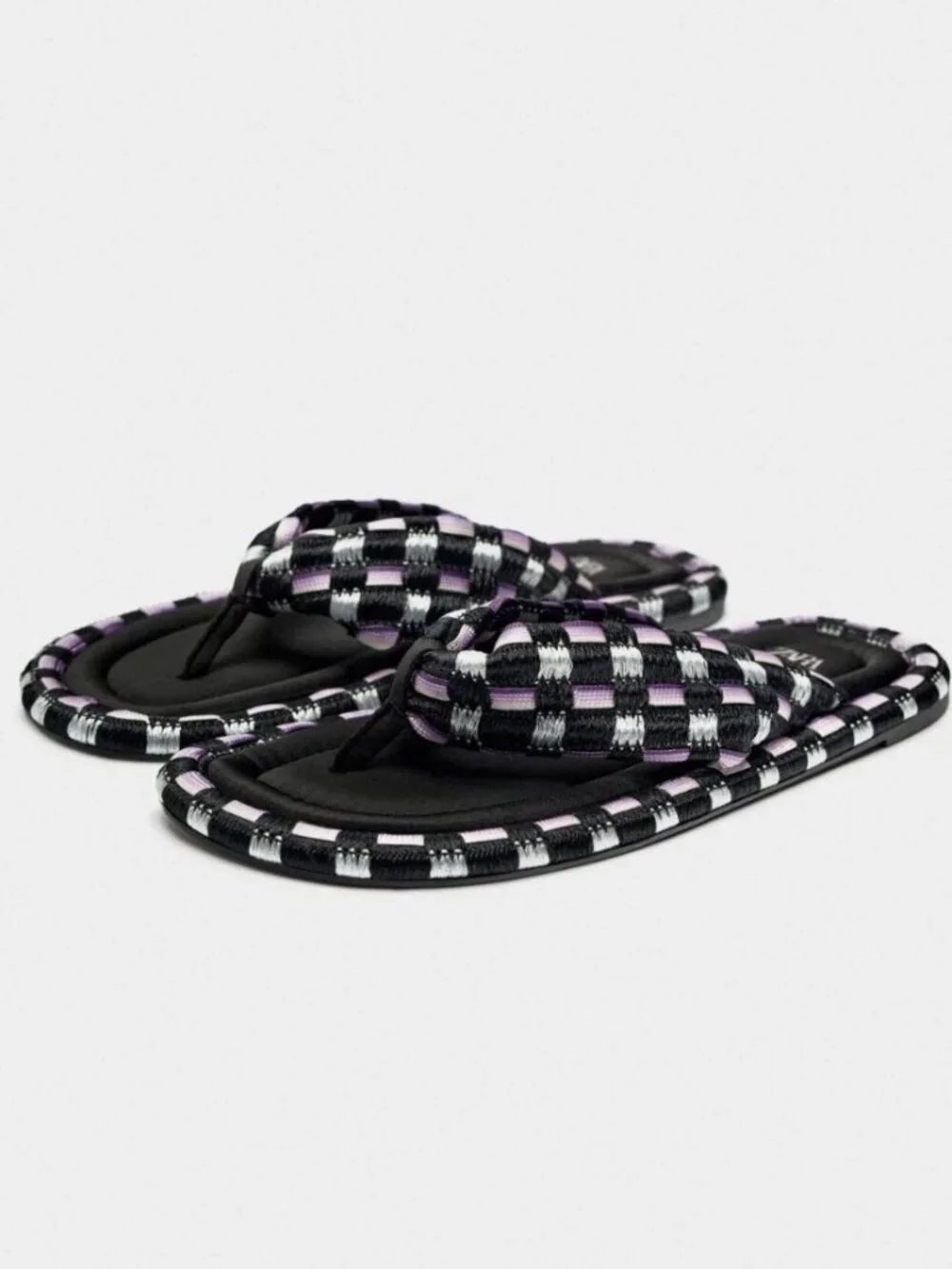 ZARA - NWT - Size 40 - Flat Fabric Multicolor Slides Sandals - Picture 1 of 5